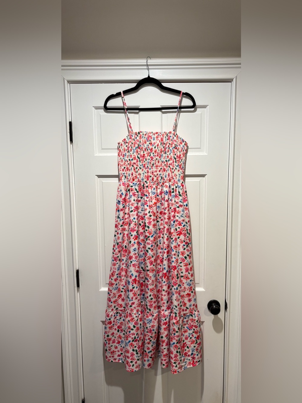 Girls' Pink Floral Smocked Sundress with Spaghetti Straps